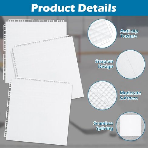 10 Pack Synthetic Ice Tiles - 12×12 Inch Dryland Hockey Floor Mat - White Interlocking Hockey Training Equipment Board for Stickhandling, Shooting, Passing(10 sqft) in Kuwait
