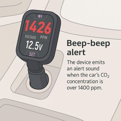 شاشة ثاني أكسيد الكربون للسيارة، وصلة توصيل، لا تحتاج إلى بطارية، أخذ عينات في الوقت الحقيقي 10 ثوانٍ، شاشة ملونة قابلة للتدوير، إنذار صفير لارتفاع ثاني أكسيد الكربون، يناسب المركبات 12 فولت/24 فولت in Kuwait