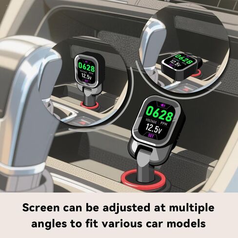 شاشة ثاني أكسيد الكربون للسيارة، وصلة توصيل، لا تحتاج إلى بطارية، أخذ عينات في الوقت الحقيقي 10 ثوانٍ، شاشة ملونة قابلة للتدوير، إنذار صفير لارتفاع ثاني أكسيد الكربون، يناسب المركبات 12 فولت/24 فولت in Kuwait