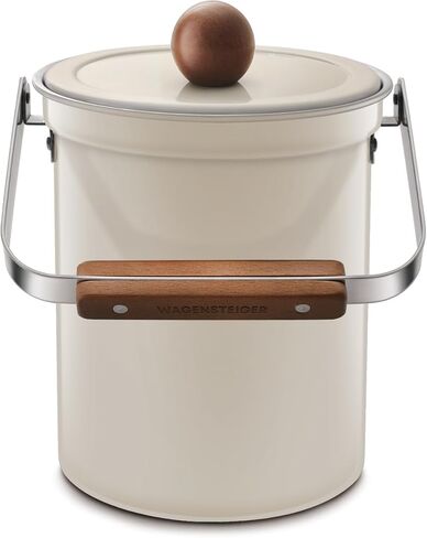 سلة سماد كونترتوب المطبخ 101 أونصة / 3 لتر مع غطاء محكم، SUS304 سلة مهملات طعام خالية من الرائحة من الفولاذ المقاوم للصدأ مع مقبض خشبي، تصميم أنيق/سلة مهملات الحمام (فضي) in Kuwait