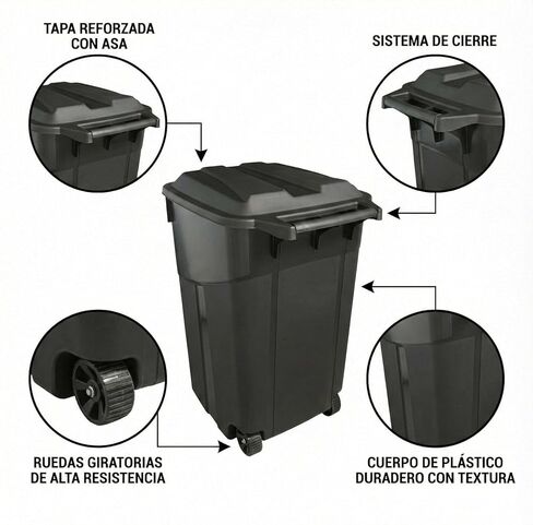 Outdoor Trash Can with Lid & Wheels, 45 Gallon Large Garbage Can for Garage & Patio, Heavy Duty Lockable Lid, Rugged Wheels & Easy Grip Handle (45 Gallon) in Saudi Arabia