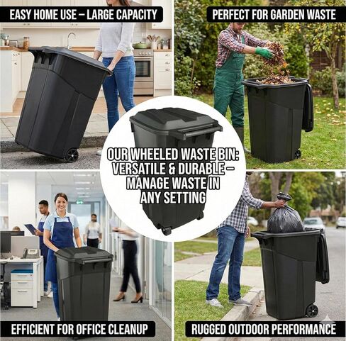 Outdoor Trash Can with Lid & Wheels, 45 Gallon Large Garbage Can for Garage & Patio, Heavy Duty Lockable Lid, Rugged Wheels & Easy Grip Handle (45 Gallon) in Saudi Arabia