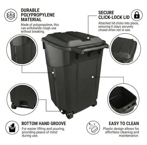 Outdoor Trash Can with Lid & Wheels, 45 Gallon Large Garbage Can for Garage & Patio, Heavy Duty Lockable Lid, Rugged Wheels & Easy Grip Handle (45 Gallon) in Saudi Arabia