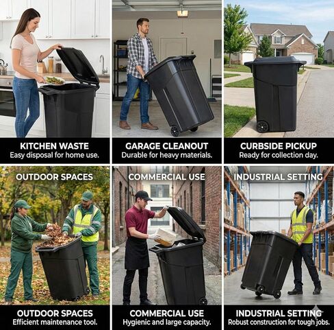 Outdoor Trash Can with Lid & Wheels, 45 Gallon Large Garbage Can for Garage & Patio, Heavy Duty Lockable Lid, Rugged Wheels & Easy Grip Handle (45 Gallon) in Saudi Arabia
