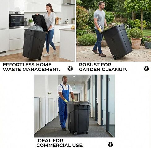 Outdoor Trash Can with Lid & Wheels, 45 Gallon Large Garbage Can for Garage & Patio, Heavy Duty Lockable Lid, Rugged Wheels & Easy Grip Handle (45 Gallon) in Saudi Arabia