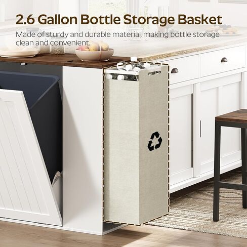 Tilt Out Trash Can Cabinet, 10 Gallon Hidden Garbage Can Cabinet with Bottle Recycling Compartment, Wooden Recycling Cabinet Trash Can, for Kitchen, Living Room, White and Walnut WB06WH in Kuwait