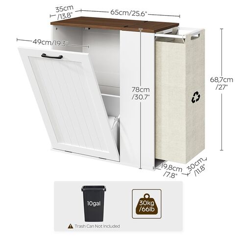 Tilt Out Trash Can Cabinet, 10 Gallon Hidden Garbage Can Cabinet with Bottle Recycling Compartment, Wooden Recycling Cabinet Trash Can, for Kitchen, Living Room, White and Walnut WB06WH in Kuwait