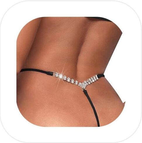Simple Bikini Rhinestone Waist Chain Thong Panties Summer Beach Crystal Body Chain Thong Stretch Rhinestone Festival Rave G String Waist Jewelry for Wome in Saudi Arabia