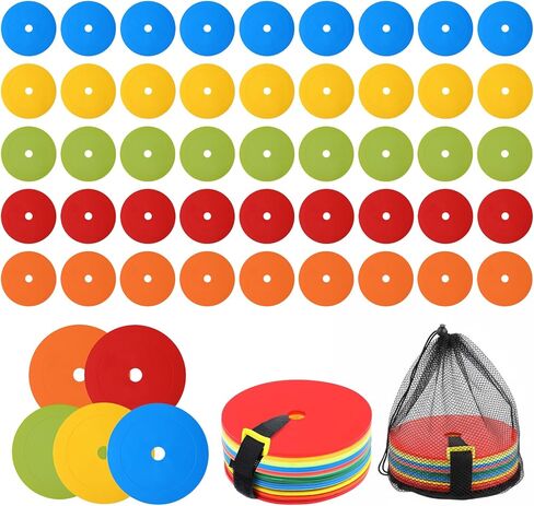 50 Pcs 6 inch Flat Cones Spot Markers Non-Skid Floor Hole Soccer Cones Field Court Spot Markers Flat Discs Soccer Training Equipment for Football Sports Speed Agility Practice in Saudi Arabia