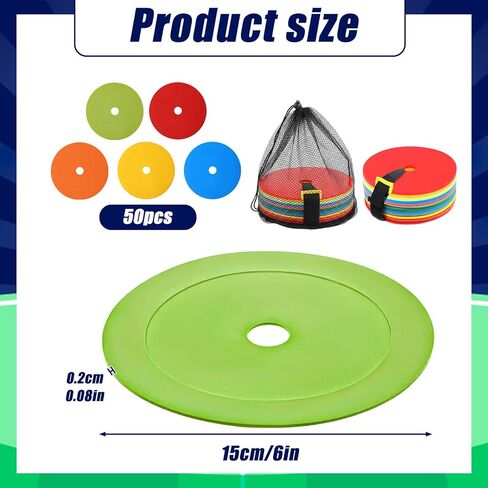 50 Pcs 6 inch Flat Cones Spot Markers Non-Skid Floor Hole Soccer Cones Field Court Spot Markers Flat Discs Soccer Training Equipment for Football Sports Speed Agility Practice in Saudi Arabia