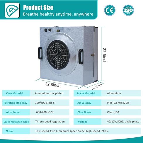 غطاء التدفق الصفحي FFU HEPA H14-Filter وحدة مرشح المروحة المحدثة (يتضمن فلتر HEPA) 100/ISO فئة 5 غرفة الأبحاث/المختبر/غرفة الأبحاث/غرفة الفطر، غطاء تدفق الهواء الصفحي (22.6 بوصة × 22.6 بوصة 110 فولت) in Saudi Arabia