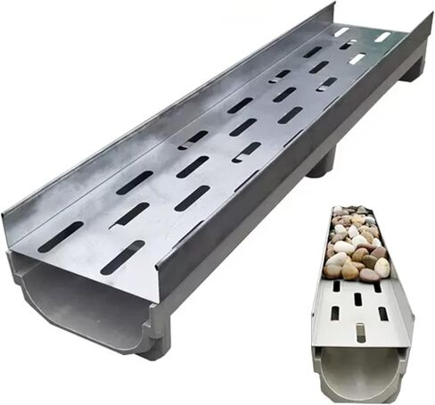 Heavy Duty 1m Stainless Steel Drain Grating Channel - 8 Pack, 100x17x15cm, Rust-Resistant Storm Drainage for Garden & Patio, Ideal for Concrete Floors 15-25cm High in Saudi Arabia