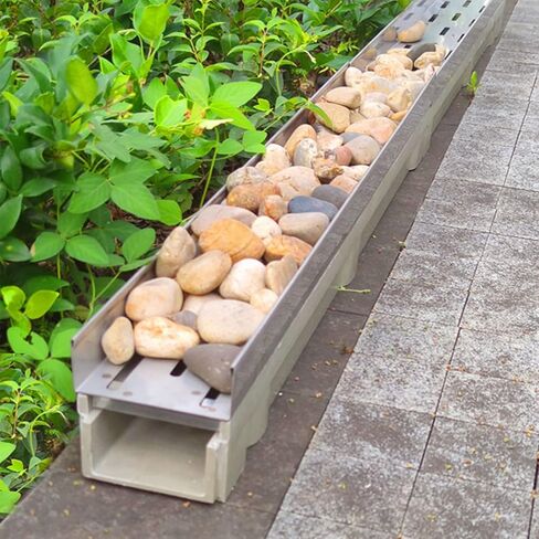 Heavy Duty 1m Stainless Steel Drain Grating Channel - 8 Pack, 100x17x15cm, Rust-Resistant Storm Drainage for Garden & Patio, Ideal for Concrete Floors 15-25cm High in Saudi Arabia