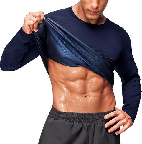 Junlan Sauna Shirt for Men - Long Sleeves Sauna Suit Waist Trainer Vest for Gym Workout in Kuwait