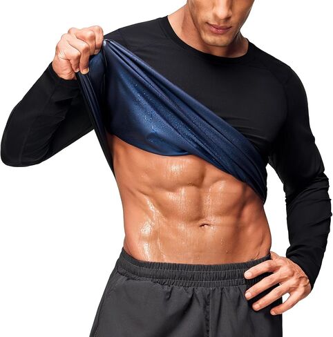 Junlan Sauna Shirt for Men - Long Sleeves Sauna Suit Waist Trainer Vest for Gym Workout in Saudi Arabia