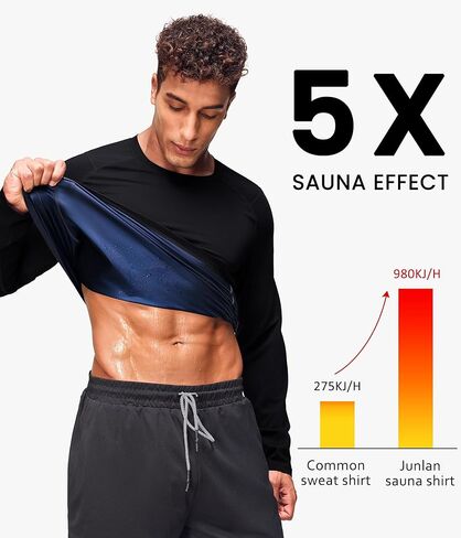 Junlan Sauna Shirt for Men - Long Sleeves Sauna Suit Waist Trainer Vest for Gym Workout in Saudi Arabia