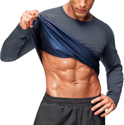 Junlan Sauna Shirt for Men - Long Sleeves Sauna Suit Waist Trainer Vest for Gym Workout in Saudi Arabia