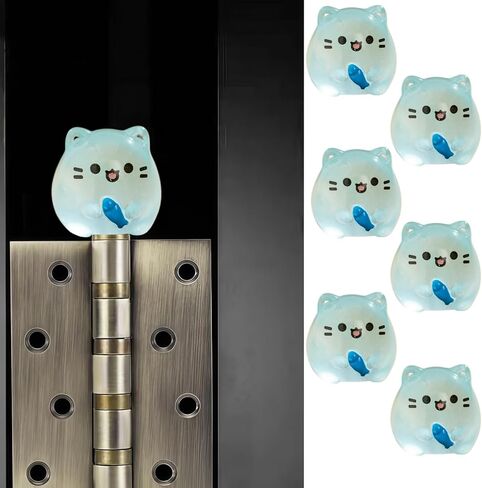 Cute Mini Creative Luminous Blue Kitten Hinge Heads Decorative Topper Set 6PCS, Home Decoration,Magnetic Hinge Head Toppers Door Hinge in Saudi Arabia