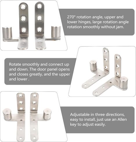 Garneck 2pcs Stainless Steel Concealed Door Hinges Metal Pivot Butt Hinges for Cabinet and Furniture Up-Down Rotation for Home Door and Window in Saudi Arabia