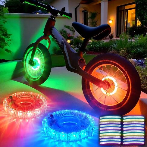 أضواء عجلة الدراجة قابلة لإعادة الشحن بإطارين، أضواء الدراجة للعجلات 7 ألوان متغيرة، مستشعر حركة، أضواء الدراجة للأطفال، احصل على أكثر سطوعًا ورؤية بنسبة 100% من جميع الزوايا in Kuwait