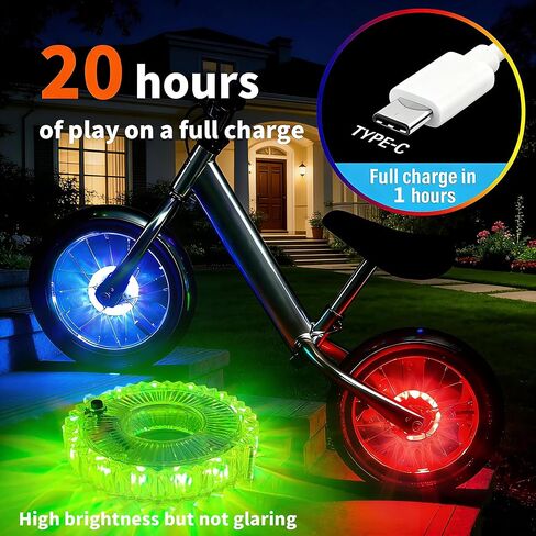 أضواء عجلة الدراجة قابلة لإعادة الشحن بإطارين، أضواء الدراجة للعجلات 7 ألوان متغيرة، مستشعر حركة، أضواء الدراجة للأطفال، احصل على أكثر سطوعًا ورؤية بنسبة 100% من جميع الزوايا in Kuwait