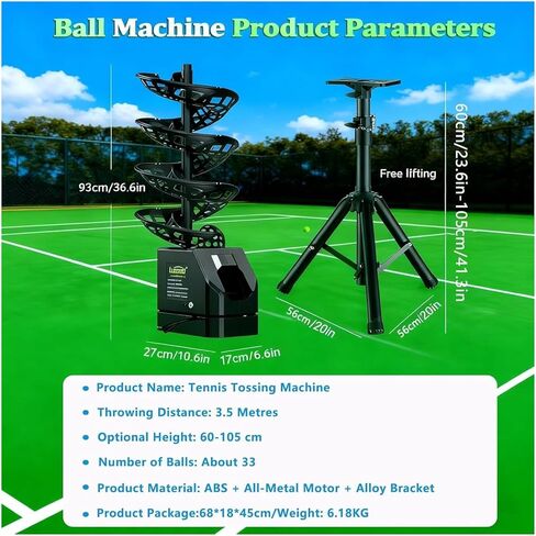 Tennis Ball Machine,Pitching Machine, Tennis Machine with Remote Control Server Adjustable Height & Angle for Practice and Training in Saudi Arabia