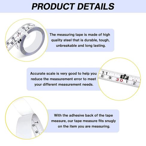 2 Pack Self-Adhesive Measuring Tape, 78 Inch/200cm Steel Peel & Stick Tape Measure, Imperial & Metric Scales, Left-Right Reading Ruler for Workbench, Woodworking, Table Saw, Drafting Table, White in Saudi Arabia