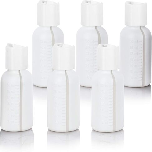 JUVITUS (6 pack) 1 oz White Graduated HDPE Boston Round Plastic Bottles with White Disc Cap in Saudi Arabia