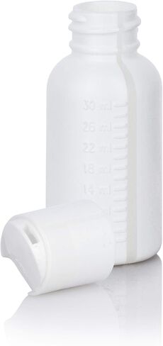 JUVITUS (6 pack) 1 oz White Graduated HDPE Boston Round Plastic Bottles with White Disc Cap in Saudi Arabia