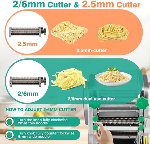 Newhai Commercial Electric Pasta Maker 2-in-1 Automatic Noodle Machine Thickness Adjustable 2mm 6mm Noodle Heavy Duty Dough Roller Pressing Machine, 750W in Kuwait