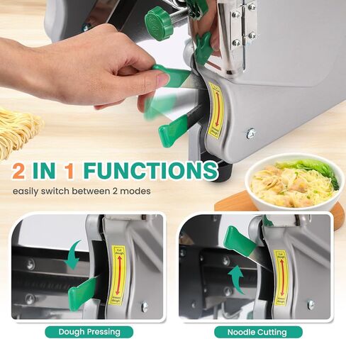 Newhai Commercial Electric Pasta Maker 2-in-1 Automatic Noodle Machine Thickness Adjustable 2mm 6mm Noodle Heavy Duty Dough Roller Pressing Machine, 750W in Kuwait