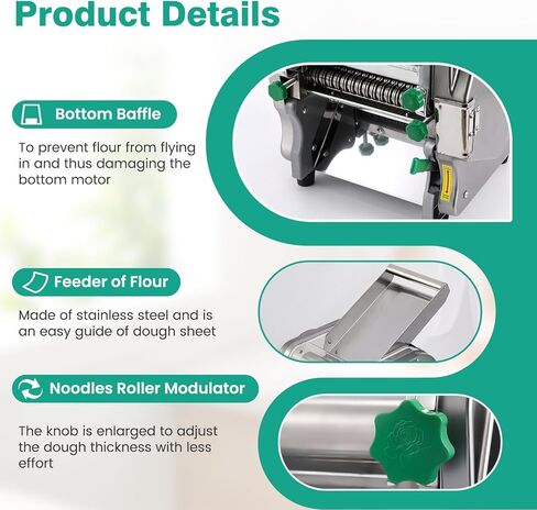 Newhai Commercial Electric Pasta Maker 2-in-1 Automatic Noodle Machine Thickness Adjustable 2mm 6mm Noodle Heavy Duty Dough Roller Pressing Machine, 750W in Kuwait