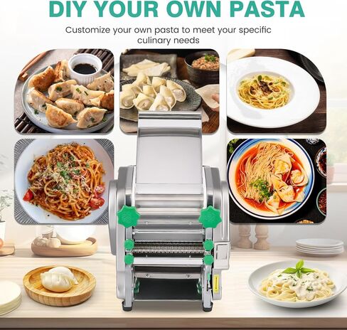 Newhai Commercial Electric Pasta Maker 2-in-1 Automatic Noodle Machine Thickness Adjustable 2mm 6mm Noodle Heavy Duty Dough Roller Pressing Machine, 750W in Kuwait