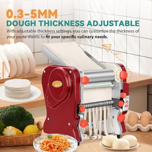 Newhai Commercial Electric Pasta Maker, Automatic Noodle Machine, 2-in-1 Heavy Duty Dough Roller Pressing Machine, with 2mm/6mm Blade, 550W Stainless Steel (with a 2mm/6mm dual use blade) in Kuwait
