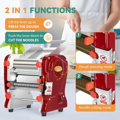 Newhai Commercial Electric Pasta Maker, Automatic Noodle Machine, 2-in-1 Heavy Duty Dough Roller Pressing Machine, with 2mm/6mm Blade, 550W Stainless Steel (with a 2mm/6mm dual use blade) in Kuwait