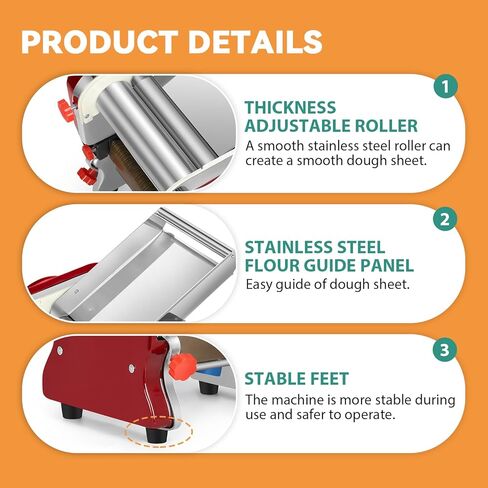 Newhai Commercial Electric Pasta Maker, Automatic Noodle Machine, 2-in-1 Heavy Duty Dough Roller Pressing Machine, with 2mm/6mm Blade, 550W Stainless Steel (with a 2mm/6mm dual use blade) in Kuwait