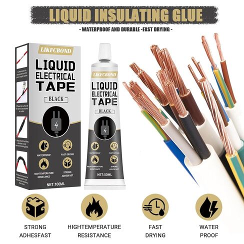 شريط كهربائي سائل أسود، 100 مل غراء كهربائي سائل، شريط لاصق عازل مقاوم للماء ومقاوم للحرارة للأسلاك والكابلات والبحرية والمعدات (1.69 أونصة * 2) in Kuwait