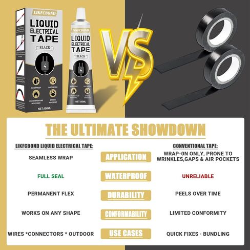 شريط كهربائي سائل أسود، 100 مل غراء كهربائي سائل، شريط لاصق عازل مقاوم للماء ومقاوم للحرارة للأسلاك والكابلات والبحرية والمعدات (1.69 أونصة * 2) in Kuwait