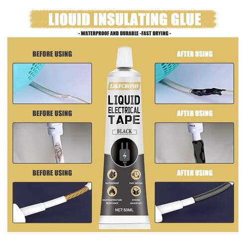شريط كهربائي سائل أسود، 100 مل غراء كهربائي سائل، شريط لاصق عازل مقاوم للماء ومقاوم للحرارة للأسلاك والكابلات والبحرية والمعدات (1.69 أونصة * 2) in Kuwait