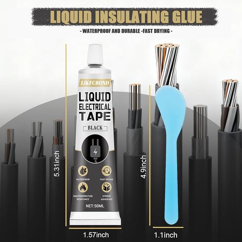 شريط كهربائي سائل أسود، 100 مل غراء كهربائي سائل، شريط لاصق عازل مقاوم للماء ومقاوم للحرارة للأسلاك والكابلات والبحرية والمعدات (1.69 أونصة * 2) in Kuwait