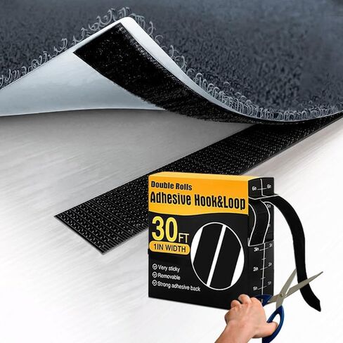 30Ft x 1 Inch Hook and Loop Strips with Adhesive, Hook and Loop Tape Roll with Heavy Duty Adhesive Industrial Strength, Nylon Self Adhesive Tape for Home Office（Black） in Saudi Arabia