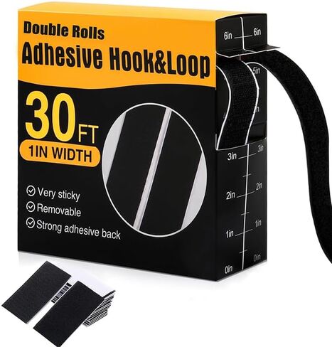 30Ft x 1 Inch Hook and Loop Strips with Adhesive, Hook and Loop Tape Roll with Heavy Duty Adhesive Industrial Strength, Nylon Self Adhesive Tape for Home Office（Black） in Saudi Arabia