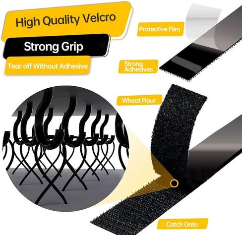 30Ft x 1 Inch Hook and Loop Strips with Adhesive, Hook and Loop Tape Roll with Heavy Duty Adhesive Industrial Strength, Nylon Self Adhesive Tape for Home Office（Black） in Saudi Arabia