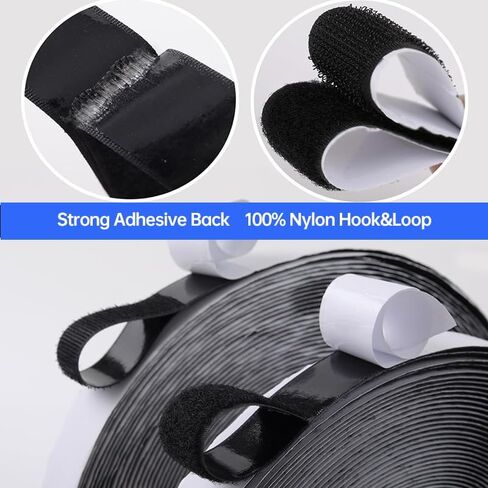 30Ft x 1 Inch Hook and Loop Strips with Adhesive, Hook and Loop Tape Roll with Heavy Duty Adhesive Industrial Strength, Nylon Self Adhesive Tape for Home Office（Black） in Saudi Arabia