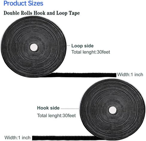 30Ft x 1 Inch Hook and Loop Strips with Adhesive, Hook and Loop Tape Roll with Heavy Duty Adhesive Industrial Strength, Nylon Self Adhesive Tape for Home Office（Black） in Saudi Arabia
