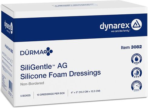 Dynarex Dürma+ SiliGentle AG Silver Silicone Foam Dressings, Sterile Wound Care, Non-Adhesive Foam Pad Dressing with Silicone Layer in Saudi Arabia