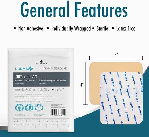 Dynarex Dürma+ SiliGentle AG Silver Silicone Foam Dressings, Sterile Wound Care, Non-Adhesive Foam Pad Dressing with Silicone Layer in Saudi Arabia