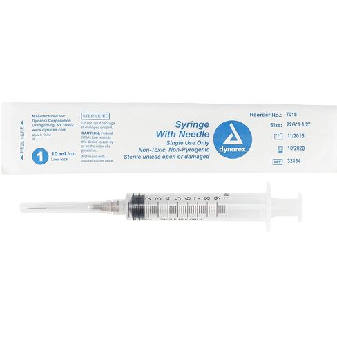 Dynarex Disposable Syringe with Needle- 10cc, 22G -1.5 Inch Needle - 7015, 100 Count in Saudi Arabia