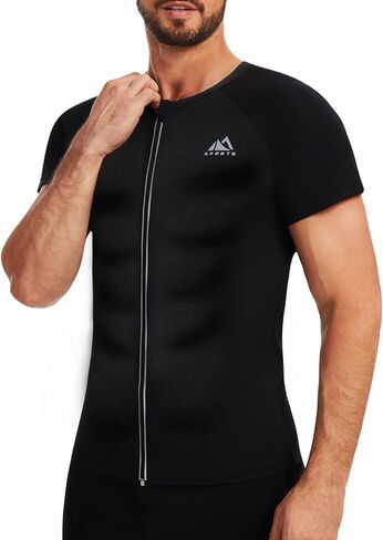 لازوغ قميص ساونا للرجال بدلة ساونا كم قصير قميص العرق سحاب تي شيرت تجريب محدد شكل الجسم الرياضة لممارسة رياضة الصالة الرياضية in Kuwait