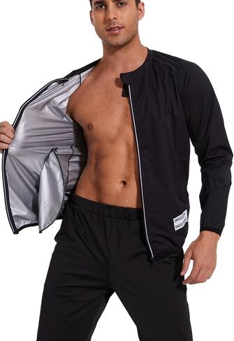 Sauna Suit for Men Silver Coated Logo Zipper Sweat Shirt Thermal Workout Sweat-Inducing Sauna Coat Sweat Sauna Black in Saudi Arabia